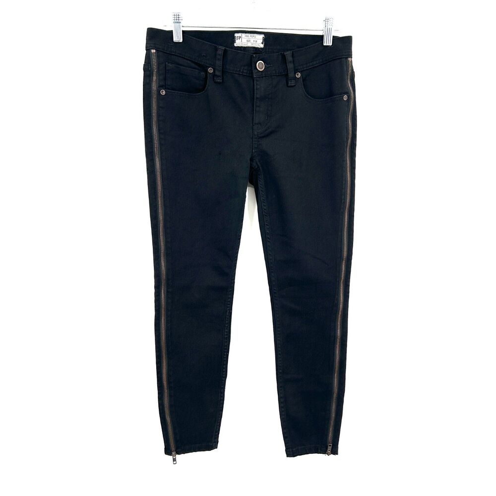 FREE PEOPLE Black Levon Side Zip Boho Ankle Skinny Denim Casual Jeans Size 28